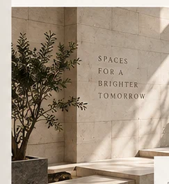 Illustrative warm stone and greenery architectural detail