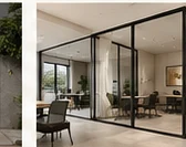 Illustrative modern office with glass partitions