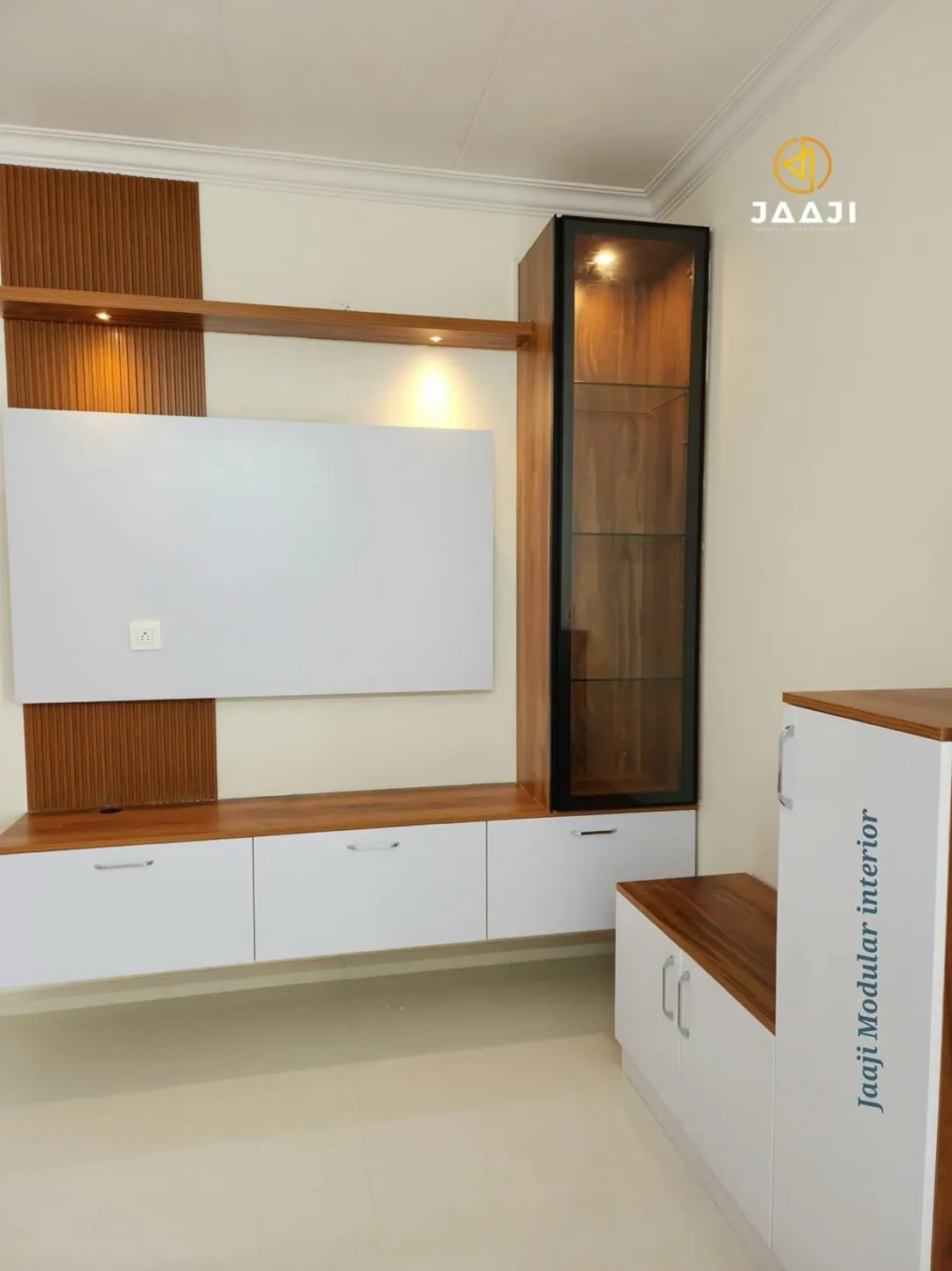Wood and White TV Unit