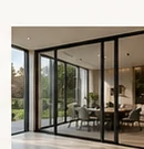 Illustrative architectural glass sliding doors